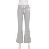 Letter Print Drawstring Micro Flare Pants GPKJ-MR46918