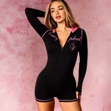 Letter Print Long Sleeve Zipper Hooded Romper YNSF-8035
