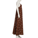 Polka Dots Print V Neck Sling Maxi Dress GPKJ-MR42401