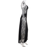 Lace Patchwork See Through Split Maxi Dress GPKJ-MR46582
