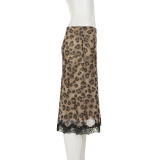 Leopard Lace Patchwork Mesh Mid-skirts GPKJ-MR49360