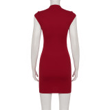 Hollow Out Solid Color Mini DressGPKJ-MR49511
