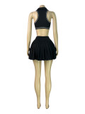Lapel Sleeveless Crop Top Pleated Skirt Suit CH-26025