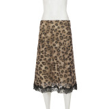 Leopard Lace Patchwork Mesh Mid-skirts GPKJ-MR49360