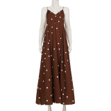 Polka Dots Print V Neck Sling Maxi Dress GPKJ-MR42401