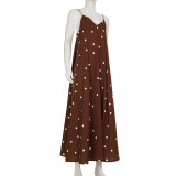 Polka Dots Print V Neck Sling Maxi Dress GPKJ-MR42401