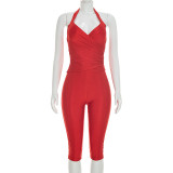 Solid Color Backless Seventh Pants 2 Piece Set MXBF-Y26ST219