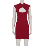 Hollow Out Solid Color Mini DressGPKJ-MR49511