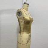 Hot Stamping Square Neck Bandage Tank Top GZZF-ZF309