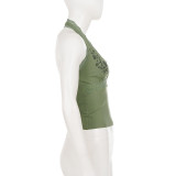 Lace Edge Patchwork Halterneck Tank Top GPKJ-MR49253