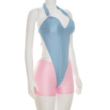 Backless Contrast Color Hallterneck Romper MXBF-Q26RP045
