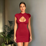 Hollow Out Solid Color Mini DressGPKJ-MR49511