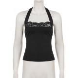 Lace Patchwork Tie Up Halterneck Tank Top GPKJ-MR49236