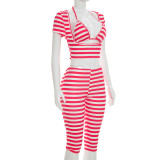 Stripe Square Neck Three Piece Pants Suit MXBF-J26ST218