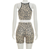 Leopard Print Sleeveless Skinny Two Piece Short Set MXBF-J26ST217