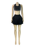 Lapel Sleeveless Crop Top Pleated Skirt Suit CH-26025