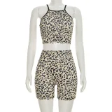 Leopard Print Sleeveless Skinny Two Piece Short Set MXBF-J26ST217