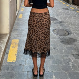 Leopard Lace Patchwork Mesh Mid-skirts GPKJ-MR49360
