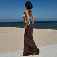 Sexy Solid Color Backless Maxi Dress GPKJ-MR48995
