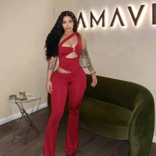 Solid Color Hollow Out Jumpsuit MXBF-D26JP178