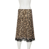 Leopard Lace Patchwork Mesh Mid-skirts GPKJ-MR49360