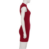 Hollow Out Solid Color Mini DressGPKJ-MR49511