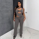 Solid Color Hollow Out Jumpsuit MXBF-D26JP178
