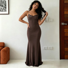 Sexy Solid Color Backless Maxi Dress GPKJ-MR48995