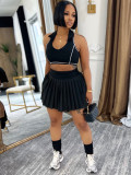 Lapel Sleeveless Crop Top Pleated Skirt Suit CH-26025