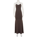 Sexy Solid Color Backless Maxi Dress GPKJ-MR48995