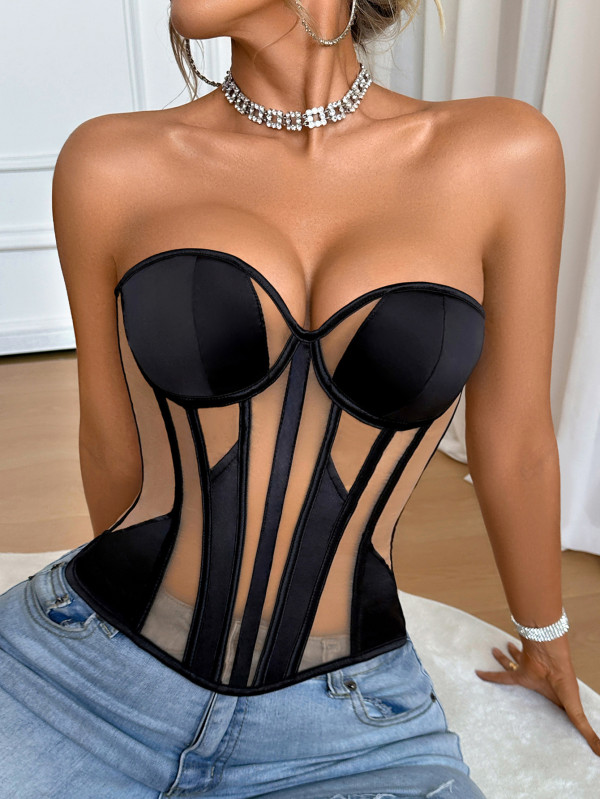 Mesh Patchwork Shaping Corset Tops GXYR-250702