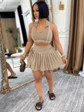 Lapel Sleeveless Crop Top Pleated Skirt Suit CH-26025