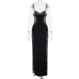 Lace Patchwork See Through Split Maxi Dress GPKJ-MR46582