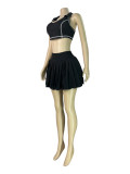 Lapel Sleeveless Crop Top Pleated Skirt Suit CH-26025
