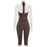 Solid Color Backless Seventh Pants 2 Piece Set MXBF-Y26ST219