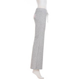 Letter Print Drawstring Micro Flare Pants GPKJ-MR46918