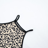 Leopard Print Sleeveless Skinny Two Piece Short Set MXBF-J26ST217