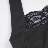 Lace Patchwork Tie Up Halterneck Tank Top GPKJ-MR49236