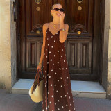 Polka Dots Print V Neck Sling Maxi Dress GPKJ-MR42401