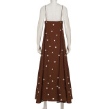 Polka Dots Print V Neck Sling Maxi Dress GPKJ-MR42401