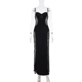 Lace Patchwork See Through Split Maxi Dress GPKJ-MR46582