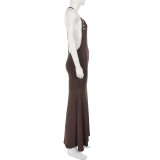Sexy Solid Color Backless Maxi Dress GPKJ-MR48995