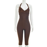 Solid Color Backless Seventh Pants 2 Piece Set MXBF-Y26ST219
