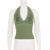 Lace Edge Patchwork Halterneck Tank Top GPKJ-MR49253