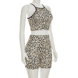 Leopard Print Sleeveless Skinny Two Piece Short Set MXBF-J26ST217