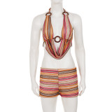 Contrast Color Hollow Out Sling Top Short Suit GPKJ-MR48716