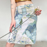 Retro Print Mid-Skirt GPKJ-MR49298