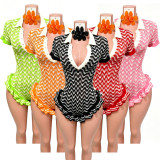 Knits Color Block Short Sleeve Romper CM-60608