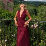 Ruched V Neck Sleeveless Maxi Dress GLAG-D6421524H