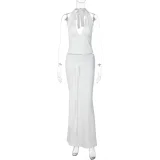 Solid Color Halterneck Backless Two Piece Skirts Set GLAG-S6321405H